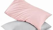 TILLYOU Toddler Pillowcase 2 Pack with Envelope Closure,13" x 18" Silky Soft Microfiber Travel Kids Pillowcase for Boys and Girls,Gray & Pink