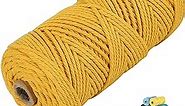 Macrame Cord 3mm x109 Yards Colored Macrame Cotton Cord, 4 Strand Twisted Macrame Yarn, Natural Cotton Cord Perfect Macrame Supplies for Macrame Plant Hangers DIY Crafts Cord (Yellow)
