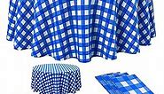 Gingham Checkered Tablecloth Round Disposable Buffalo Plaid Picnic Table Cloth for Camping Holiday Bavarian Party Carnivals BBQ Table Decor 84 Inch (Blue and White, 3 Pcs)