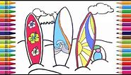 How to Draw a Surfboard | Coloring a surfboard in the sand.