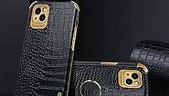 aowner for iPhone 14 Ring Holder Case Luxury Crocodile Snakeskin Pattern Gold Edge 360 Degree Rotation Kickstand for Women Men Slim Leather Protective Phone Case for iPhone 14, Black