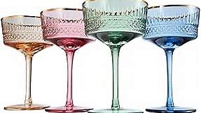 Vintage Muted Coupe for Champagne, Martini, Cocktails, Glasses | Set of 4 | 9.5 oz Classic Cocktail Glassware - Manhattan, Cosmopolitan, Sidecar, Crystal Speakeasy Saucer Goblets For Spring, Summer