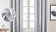 HOMEIDEAS 2 Panels Greyish White Faux Silk Curtains White Blackout Curtains for Bedroom 52 X 108 Inch Room Darkening Satin Drapes/Curtains, Thermal Insulated Blackout Window Curtains for Living Room