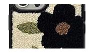 Tewwsdi Cute Flower Phone Case Compatible with iPhone 13 Pro Max 6.7 inch Retro Black Floral Soft Carpet Fuzzy Fluffy Girly Protective Cover(Black Flowers)