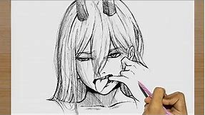 How to draw POWER from Chainsaw Man | USING ONLY 1 PEN