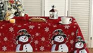 Horaldaily Christmas Tablecloth 60×104 Inch, Snowman Red Washable Table Cover for Party Picnic Dinner Decor