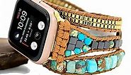 Apple Watch Band MISIFU Handmade Beaded Boho Watch Bracelet for Iwatch Series 8/7/6/5/4/3/2/1/SE for Women(38/40/41mm, Fit Wrist:6.3"-7.2", Turquoise)