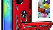 Samsung Galaxy A52 5G Phone Case, with [Tempered Glass Screen Protector Included], Military Grade 6 ft Shockproof Phone Cover with Rotating Ring Kickstand - Red