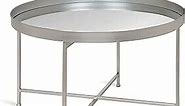Kate and Laurel Celia Metal Foldable Round Accent Coffee Table, 28.25" x 28.25" x 19", Mirrored Surface and Silver Frame, Modern Minimalist Design and Detachable Magnetic Tabletop