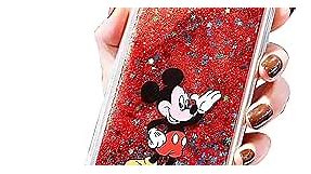 iFiLOVE for iPhone 15 Pro Max Mickey Mouse Bling Liquid Case, Girls Boys Kids Women Cute Cartoon Sparkle Flowing Quicksand Glitter Case Cover for iPhone 15 Pro Max (Red)