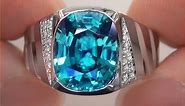 GIA Certified Men's Cartier FLAWLESS Natural Blue Zircon Diamond 14k White Gold Gents Ring