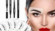 Eyebrow Stencils SET with 36 Pairs Eyebrows Shape Stickers Reusable for Women. Also 3-in-1 Black Eyebrow Pencil that includes Powder & Brush. Easy Eyebrow Grooming & Styling