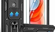 Moto G Play 2021 Case, Moto G Play 2021 Case with HD Screen Protector, Heavy Duty Shockproof Phone Cover with Magnetic Kickstand Ring for Motorola G Play 2021, Black