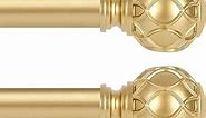 TANGWIN 2 Pack Gold Curtain Rods for Windows 48 to 84 Inch(4-7ft),1 Inch Adjustable Curtain Rod,Heavy Duty Curtain Rods,Netted Texture Finials Drapery Rods,Single Window Curtain Rod 36-88",Brass Gold