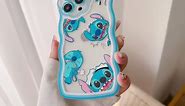 2 Pack Cute Cartoon for iPhone 13 Pro Max Case,Kawaii Stitch Pattern Anime Wave Case, Clear Soft TPU Shockproof Protective Cover for Women Girls Teens Kids Cases-【Blue/Pink】