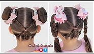 Penteado Fácil com Coques ou Maria Chiquinha | Two Buns our Ponytails Hairstyle for Little Girls