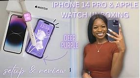 IPHONE 14 PRO MAX + APPLE WATCH SE UNBOXING *deep purple* | setup, camera test,ios 16, & accessories