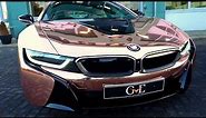 GVE Customs: CHROME ROSE GOLD BMW I8 VINYL WRAP