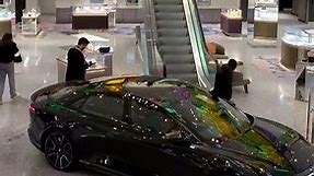 Saks Fifth Avenue New York City Lucid Car On Display in Jewelry Department Luxury Department Store