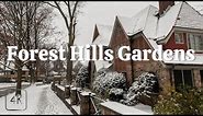 Winter Wonderland: A Breathtaking Snowy Stroll in Forest Hills Gardens, New York. 4K