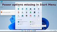 How to fix shut down option missing Windows 11 | no power options available in start menu windows 11