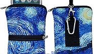 Tainada Men Women Phone Neoprene Shockproof Zippered Sleeve Case Bag Pouch with Carabiner, Neck Lanyard, Belt Loop Holster for iPhone 15/14 Pro Max, 15/14 Plus, Samsung S24+, S24, A54 (Starry Night)