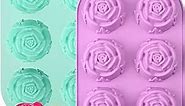 Sakolla 6 Cavity Silicone Candy Molds 2PCS Rose Flower Non Stick Silicone Molds for Chocolate Ice Cube Cookie Cupcake Jello Baking Molds