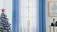 Junvictex Blue Ombre Crushed Chiffon Sheer Crinkle Curtains for Living Room,Rod Pocket,52"Wx84"Lx2