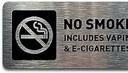 No Smoking Sign - No Smoking No Vaping Signs for Business - Includes Adhesive Strips for Easy Installation- Brushed Metal No Smoking Sign (7" W x 3" H) (Brushed Aluminum)