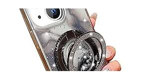 Changjia Clear Glitter Kickstand Case for iPhone 15 Plus,Cute Luxury Bling Sparkle Star with Liquid Flowing Ring Stand Soft TPU Silicone Shockproof Women Girls Case for iPhone 15 Plus 6.7 Inch (Black)