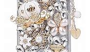 iFiLOVE for iPhone 15 Pro Bling Case, Girls Women 3D Luxury Sparkle Glitter Diamond Crystal Rhinestone Pumpkin Car Charm Pendant Protective Case Cover for iPhone 15 Pro (Clear)