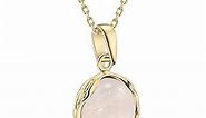 Rose Quartz Necklace - 14K Gold Plated over 925 Sterling Silver, Dainty 12mm Pink Rose Quartz, Genuine Natural Gemstone Pendant, Delicate Handmade Jewelry Vintage Antique Style, Gift for Women