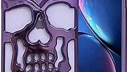 2023 Luxury Plating Skull Phone Case - for iPhone 12 Metal Hollow Soft Cases Cover, Personality Carving Phone Cover (Purple)