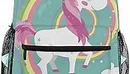 ZOEO Horse Unicorn Girls Backpacks Green Rainbow Pony 3-5th Grade School Bookbags Travel Laptop Daypack Bag Purse for Teens