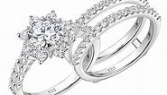 Newshe Wedding Ring Sets Engagement rings for women 925 Sterling Silver Ring Enhancer Flower Halo 5A Cz Size 7