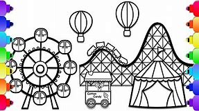 Learn How to Draw an Amusement Park Step by Step | Carnival Coloring Page | Easy to Draw