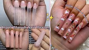 GLITTER OMBRE USING POLYGEL✨ CLOUD NAIL ART & ANGEL CHERUB NAIL DESIGN! | Nail Tutorial