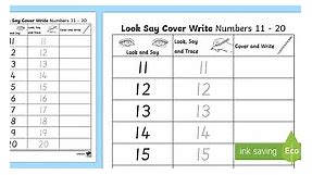 Number Formation 11 to 20 Look, Trace and Write Worksheet