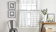 Curtainworks Country Modern Rustic Farmhouse Buffalo Check Kitchen Curtains Window Cafe, 36" Tier & Valance Set - 3 Pc, Grey