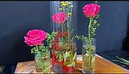 FLOWER ARRANGEMENT IDEAS 423. Deep Pink Roses and Red Pyracanthas.