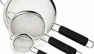 Bellemain Fine Mesh Strainer Basket - Stainless Steel Colander with Handle - Flour Sifter for Baking - Kitchen Food Strainer Sieve, Tea, Rice, Spaghetti, Pasta Strainer Set of 3-3.4”, 5.5”, 7.5”