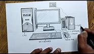 Easy way to draw desktop computer set step by step
