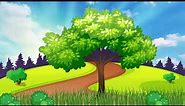 🌳🎶 Big Tree Grassy Hill Nature Path Kids Cartoon Background