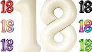 KatchOn, Cream White 18 Balloon Numbers - Large, 40 Inch | 18 Birthday Balloon for 18th Birthday Decorations for Girls | 18 Number Balloons | 18 Balloons for Birthday Party | 18th Birthday Decorations