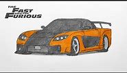 How to draw a MAZDA RX-7 VEILSIDE FORTUNE 1997 / drawing Han's car from Fast and Furious 3