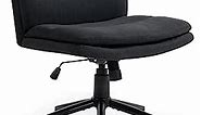 Armless Wide Office Desk Chair with Wheels, Modern Fabric Vanity Chair, Adjustable Swivel Task Chair, Ergonomic Cross Legged Home Office Computer Chair (Black)