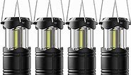 Lichamp 4 Pack LED Camping Lanterns, Battery Powered Camping Lights COB Super Bright Collapsible Flashlight Portable Emergency Supplies Kit, Black