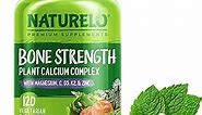 NATURELO Bone Strength - Calcium Magnesium Supplement for Bone Health - Plant-Based, Whole Food Formula with Potassium, Vitamins C, K2, D3 - Non-GMO, Soy-Free, Gluten-Free - 120 Vegan Capsules