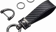 Carbon Fiber Style Car Keychain Microfiber Leather Key Chain, Universal Key Chains for Key Fobs for Men and Women, 360 Degree Rotatable with Anti-Lost D-Ring (Black)