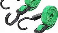 Adjustable Flat Bungee Cord Heavy Duty Outdoor with Hooks, Bungee Cords Assorted Sizes, 2pk (Green, Length 36'')